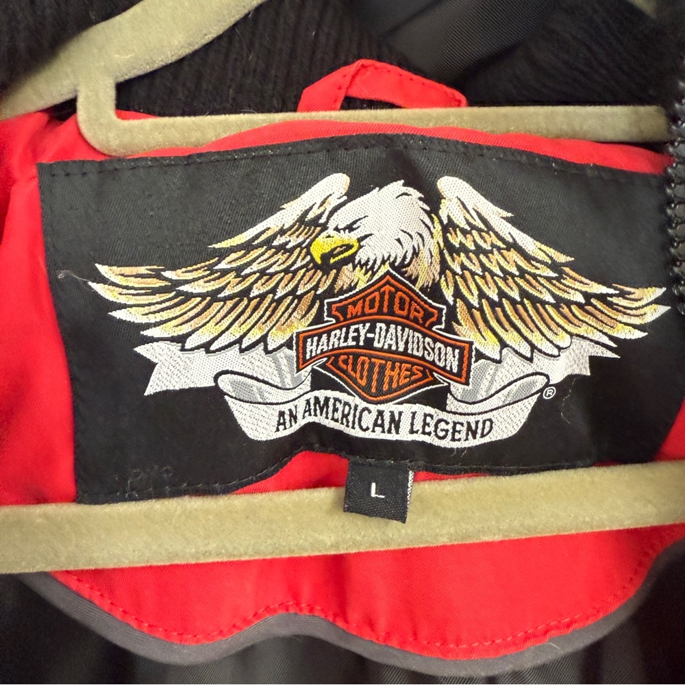 Harley Davidson, puffer warm down jacket with removable hood, women’s size L - Picture 11 of 15